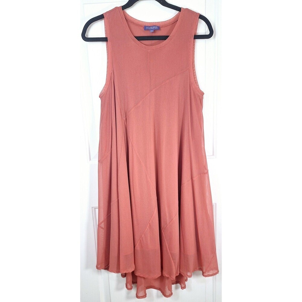 Vivienne Tam Womens Terracotta Mesh Sleeveless High Low A-Line Dress Large L
